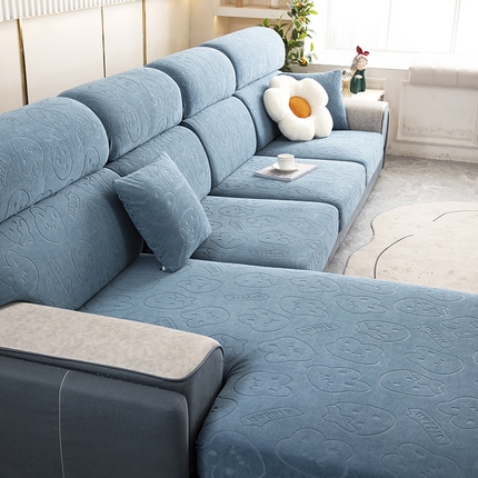 91家纺网 家纺一手货源 找家纺 沐沐 2026新款草莓兔提花沙发笠 草莓兔-孔雀蓝