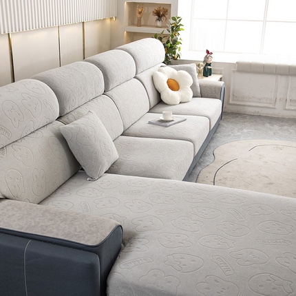 91家纺网 家纺一手货源 找家纺 沐沐 2026新款草莓兔提花沙发笠 草莓兔-浅灰色