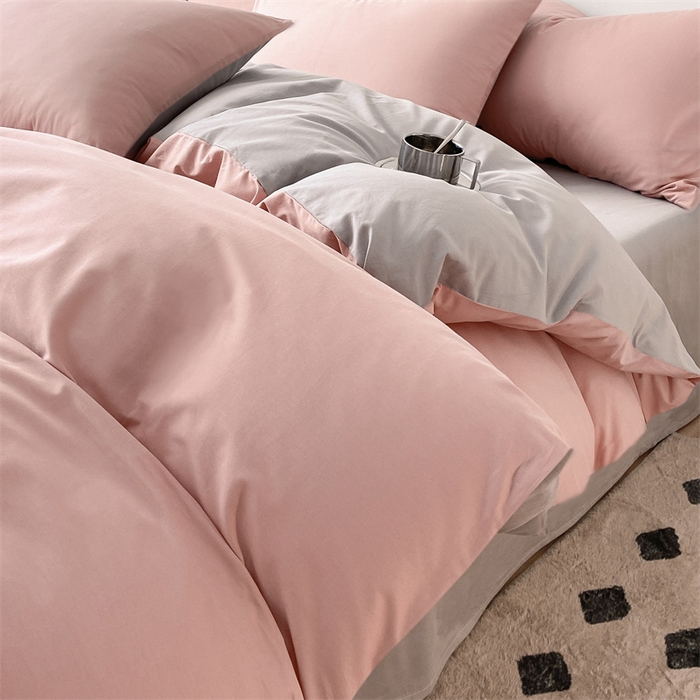 91家纺网 家纺一手货源 找家纺 （总）眠帛 2023新款A类水洗棉拼色四件套—简系列