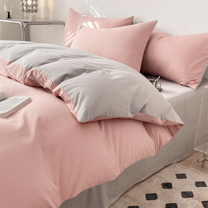 91家纺网 家纺一手货源 找家纺 眠帛 2023新款A类水洗棉拼色四件套—简系列 简--豆沙灰