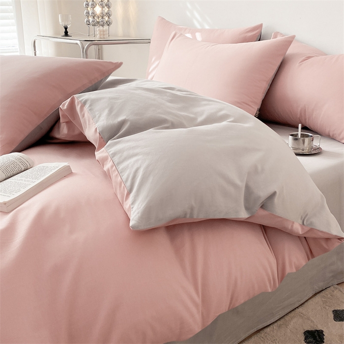 91家纺网 家纺一手货源 找家纺 眠帛 2023新款A类水洗棉拼色四件套—简系列 简--豆沙灰