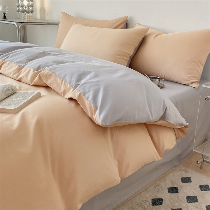 91家纺网 家纺一手货源 找家纺 眠帛 2023新款A类水洗棉拼色四件套—简系列 简--奶茶灰