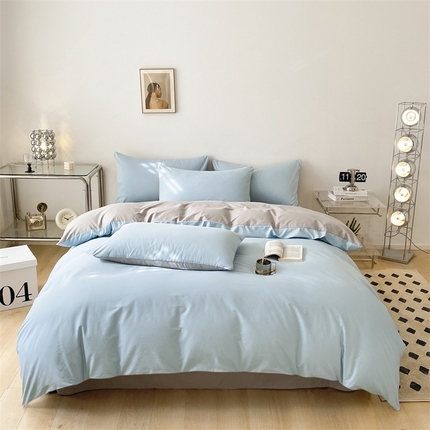 眠帛 2023新款A类水洗棉拼色四件套—简系列 简--繁星蓝灰