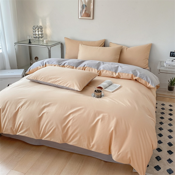 91家纺网 家纺一手货源 找家纺 眠帛 2023新款A类水洗棉拼色四件套—简系列 简--奶茶灰