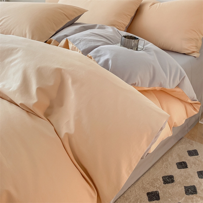 91家纺网 家纺一手货源 找家纺 眠帛 2023新款A类水洗棉拼色四件套—简系列 简--奶茶灰