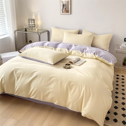 眠帛 2023新款A类水洗棉拼色四件套—简系列 简--奶黄紫