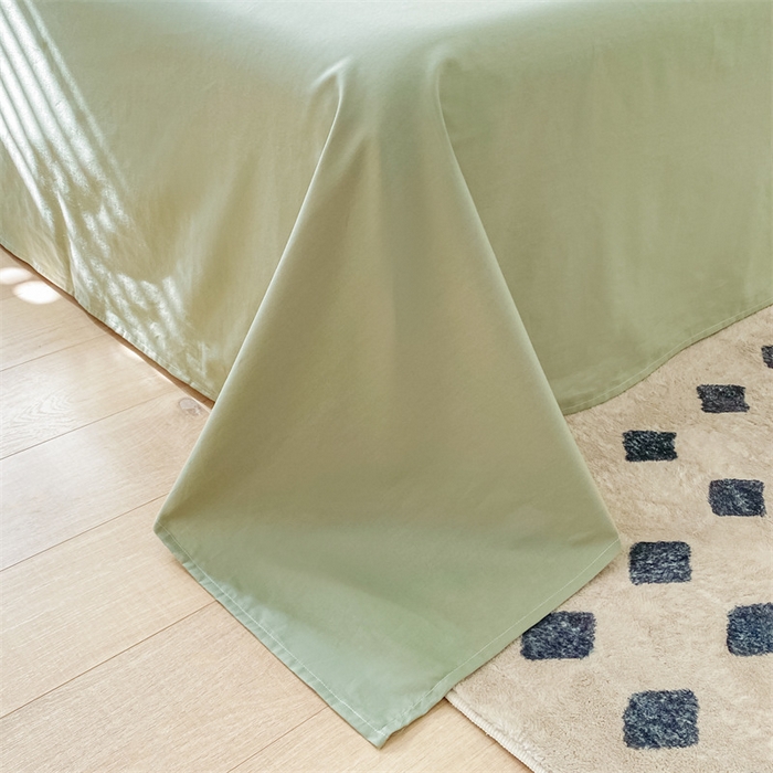 91家纺网 家纺一手货源 找家纺 眠帛 2023新款A类水洗棉拼色四件套—简系列 简--奶昔白奶油绿