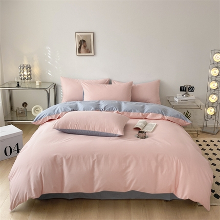 眠帛 2023新款A类水洗棉拼色四件套—简系列 简--奶油粉蓝灰