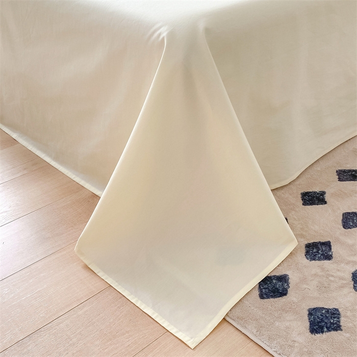 91家纺网 家纺一手货源 找家纺 眠帛 2023新款A类水洗棉拼色四件套—简系列 简--奶油粉奶黄