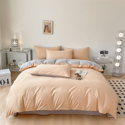 91家纺网 家纺一手货源 找家纺 眠帛 2023新款A类水洗棉拼色四件套—简系列 简--奶茶灰