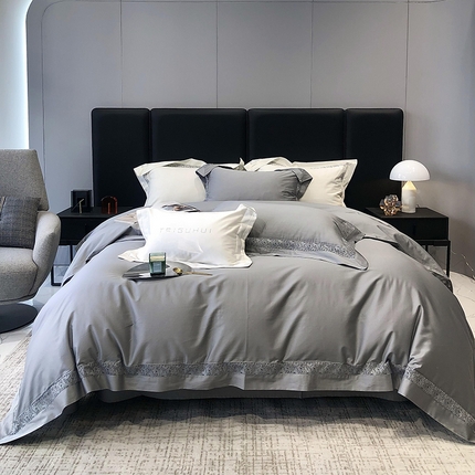 91家纺网 家纺一手货源 找家纺 太古汇 2023新款A类全棉法式镂空轻奢四件套-格蕾丝系列 格蕾丝-灰色