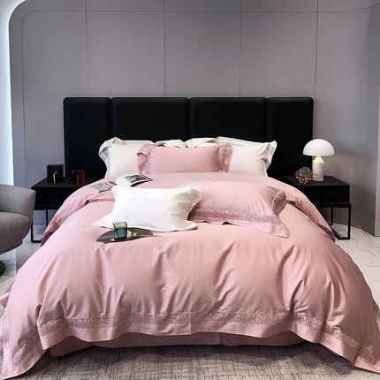 91家纺网 家纺一手货源 找家纺 太古汇 2023新款A类全棉法式镂空轻奢四件套-格蕾丝系列 格蕾丝-粉色