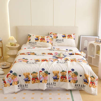 91家纺网 家纺一手货源 找家纺 德芙 2023新款全棉印花卡通夏被四件套 邦迪仔