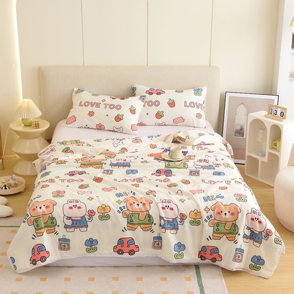 德芙 2023新款全棉印花卡通夏被四件套 爱的旅途