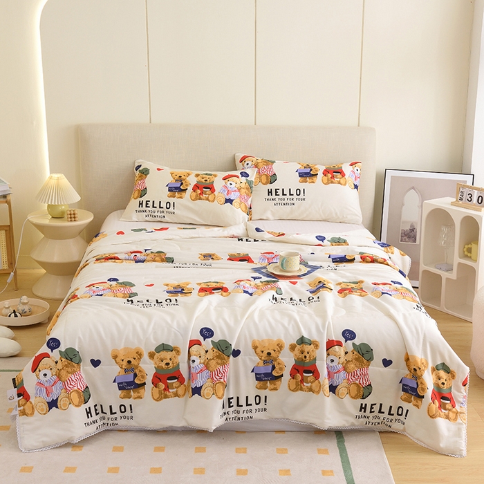 91家纺网 家纺一手货源 找家纺 德芙 2023新款全棉印花卡通夏被四件套 邦迪仔