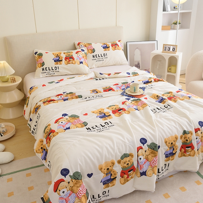 91家纺网 家纺一手货源 找家纺 德芙 2023新款全棉印花卡通夏被四件套 邦迪仔