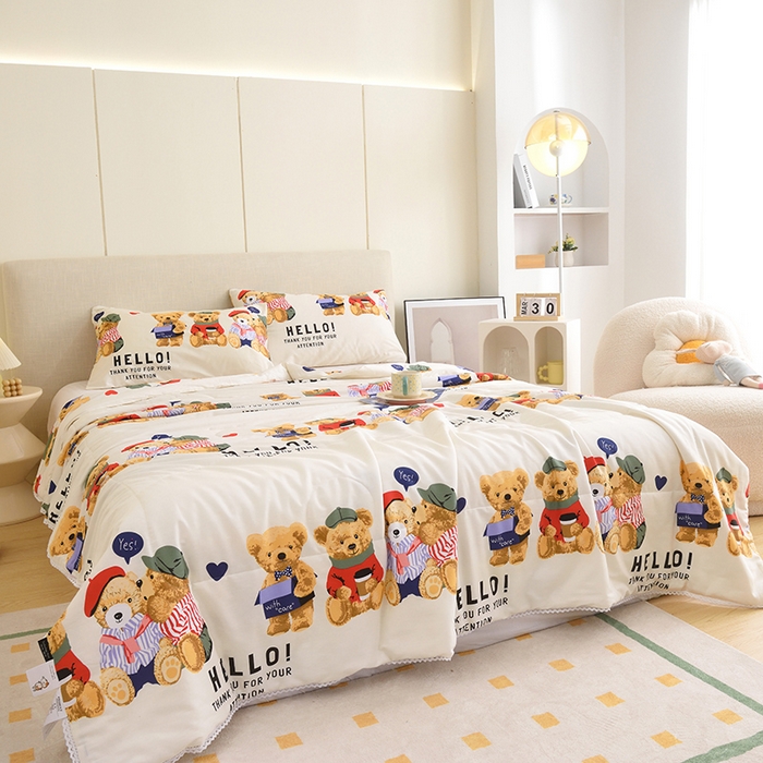 91家纺网 家纺一手货源 找家纺 德芙 2023新款全棉印花卡通夏被四件套 邦迪仔