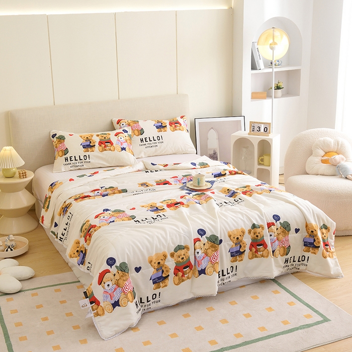 91家纺网 家纺一手货源 找家纺 德芙 2023新款全棉印花卡通夏被四件套 邦迪仔