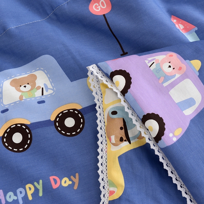 91家纺网 家纺一手货源 找家纺 德芙 2023新款全棉印花卡通夏被四件套 宝宝巴士