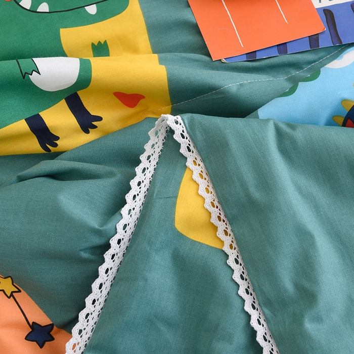 91家纺网 家纺一手货源 找家纺 德芙 2023新款全棉印花卡通夏被四件套 恐龙家族