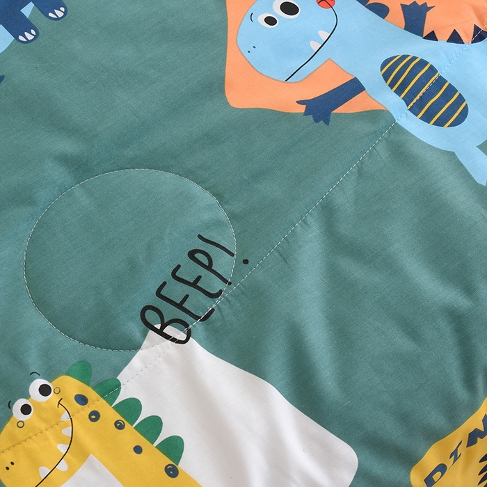 91家纺网 家纺一手货源 找家纺 德芙 2023新款全棉印花卡通夏被四件套 恐龙家族