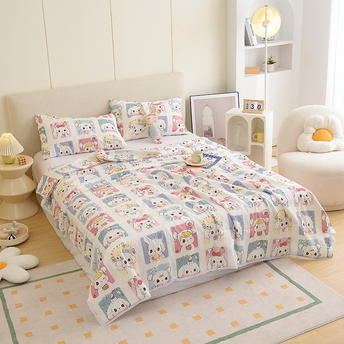 91家纺网 家纺一手货源 找家纺 德芙 2023新款全棉印花卡通夏被四件套 连连看