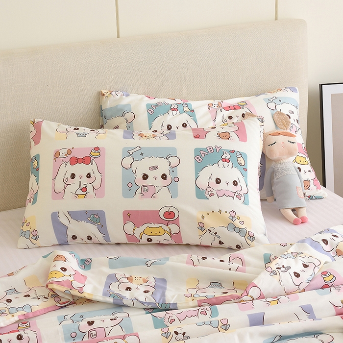 91家纺网 家纺一手货源 找家纺 德芙 2023新款全棉印花卡通夏被四件套 连连看