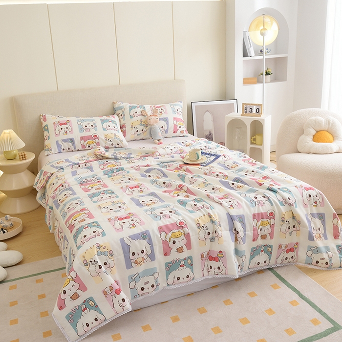 91家纺网 家纺一手货源 找家纺 德芙 2023新款全棉印花卡通夏被四件套 连连看