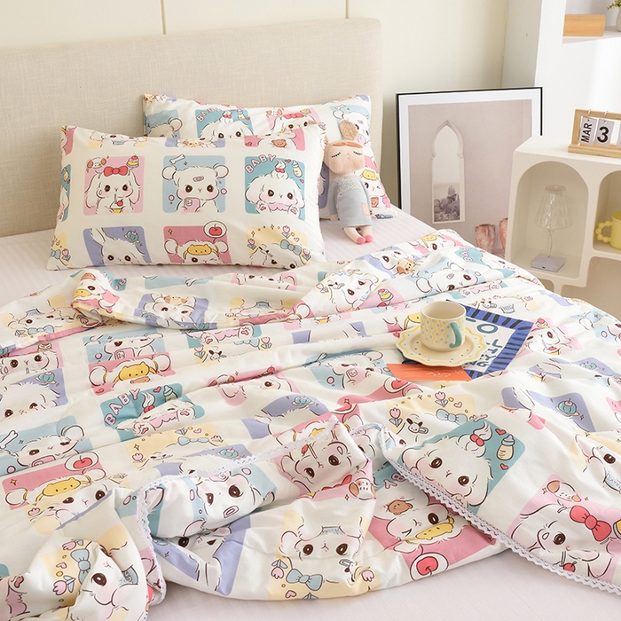 91家纺网 家纺一手货源 找家纺 德芙 2023新款全棉印花卡通夏被四件套 连连看