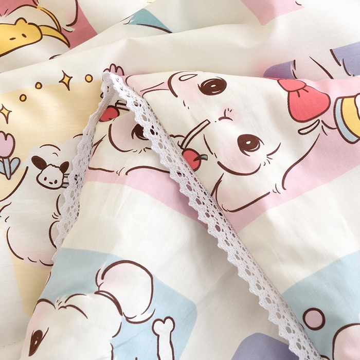 91家纺网 家纺一手货源 找家纺 德芙 2023新款全棉印花卡通夏被四件套 连连看