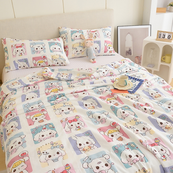 91家纺网 家纺一手货源 找家纺 德芙 2023新款全棉印花卡通夏被四件套 连连看