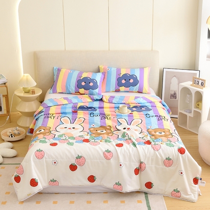德芙 2023新款全棉印花卡通夏被四件套 天真小兔