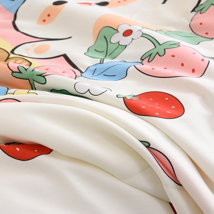 91家纺网 家纺一手货源 找家纺 德芙 2023新款全棉印花卡通夏被四件套 天真小兔