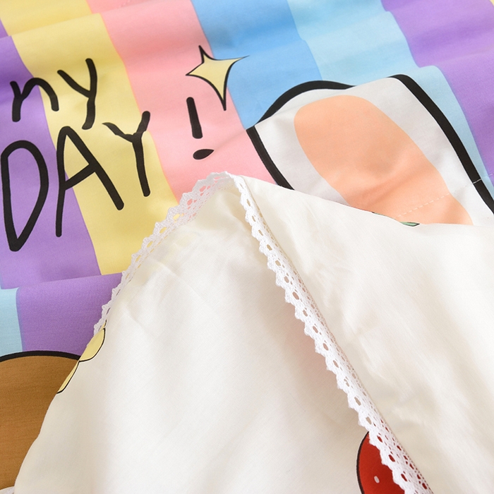 91家纺网 家纺一手货源 找家纺 德芙 2023新款全棉印花卡通夏被四件套 天真小兔