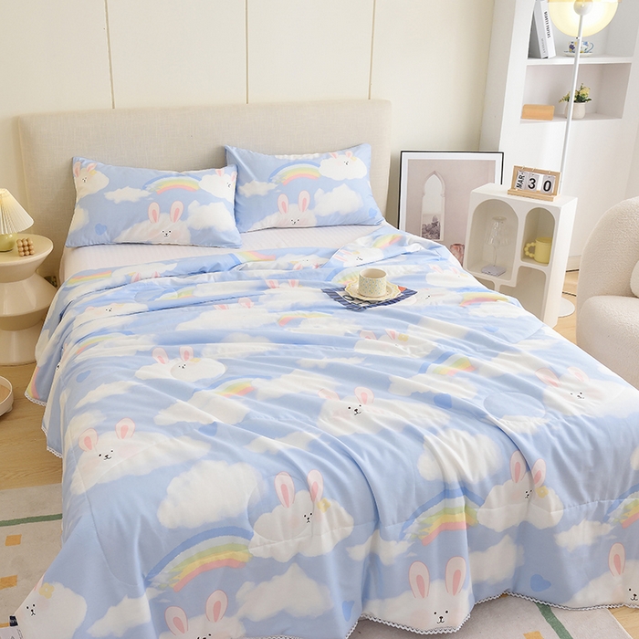 91家纺网 家纺一手货源 找家纺 德芙 2023新款全棉印花卡通夏被四件套 阳光彩虹