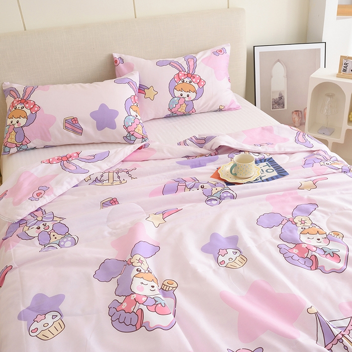 91家纺网 家纺一手货源 找家纺 德芙 2023新款全棉印花卡通夏被四件套 甜睡兔宝