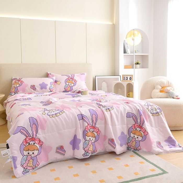 91家纺网 家纺一手货源 找家纺 德芙 2023新款全棉印花卡通夏被四件套 甜睡兔宝