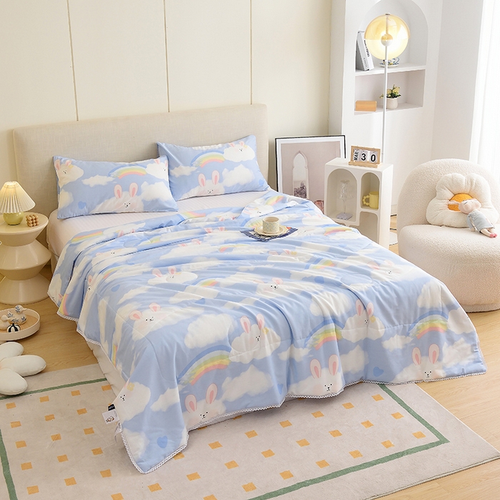 91家纺网 家纺一手货源 找家纺 德芙 2023新款全棉印花卡通夏被四件套 阳光彩虹