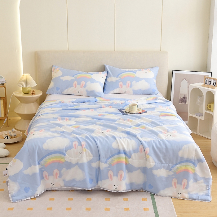 91家纺网 家纺一手货源 找家纺 德芙 2023新款全棉印花卡通夏被四件套 阳光彩虹