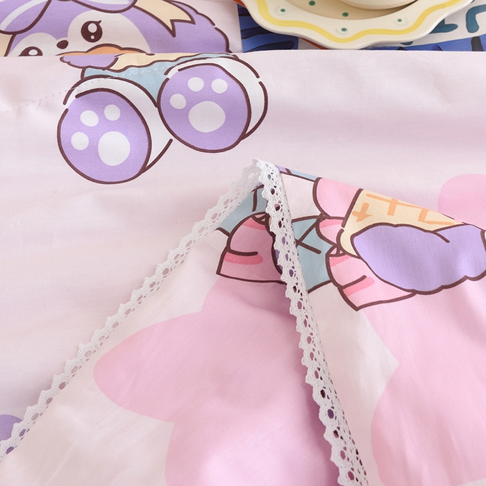 91家纺网 家纺一手货源 找家纺 德芙 2023新款全棉印花卡通夏被四件套 甜睡兔宝