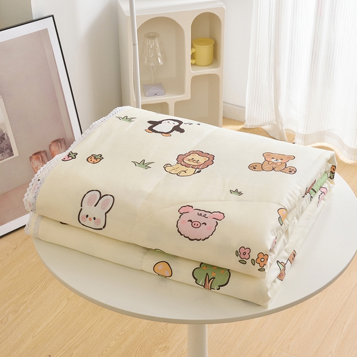 91家纺网 家纺一手货源 找家纺 德芙 2023新款全棉印花卡通夏被四件套 野餐派对