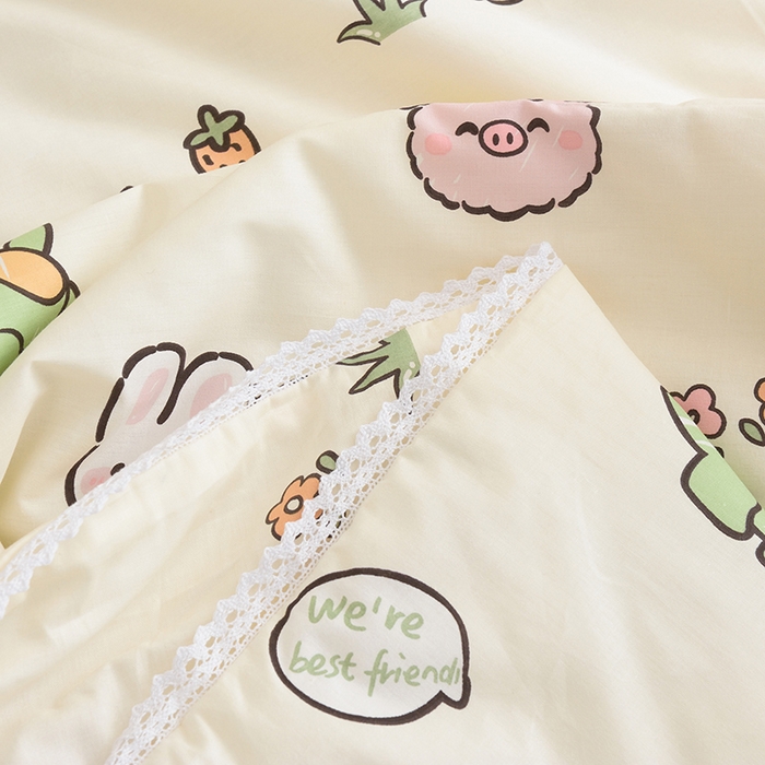 91家纺网 家纺一手货源 找家纺 德芙 2023新款全棉印花卡通夏被四件套 野餐派对