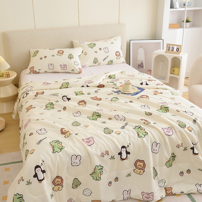 91家纺网 家纺一手货源 找家纺 德芙 2023新款全棉印花卡通夏被四件套 野餐派对