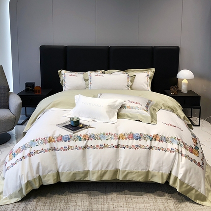 太古汇 2023新款长绒棉全棉专版数码印花宽边四件套 卡丽娜-绿