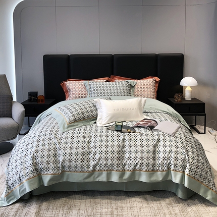 太古汇 2023新款长绒棉全棉专版数码印花宽边四件套 维多亚-绿色