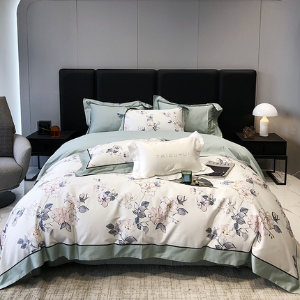 太古汇 2023新款长绒棉全棉专版数码印花宽边四件套 伊芙琳-白色