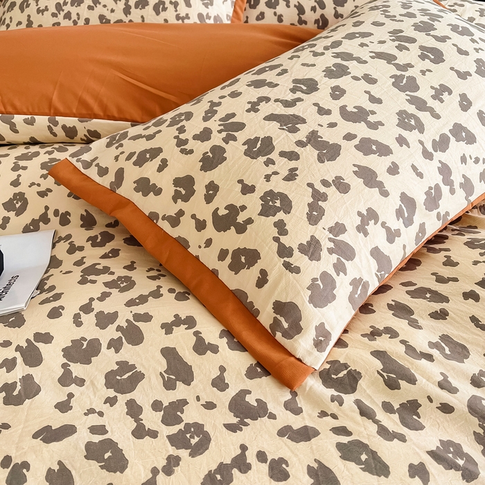 91家纺网 家纺一手货源 找家纺 梵克保罗 2024春夏新品水洗棉麻双层纱四件套 豹纹