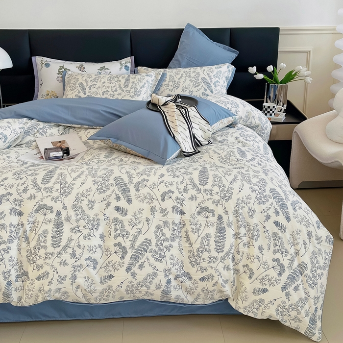 91家纺网 家纺一手货源 找家纺 梵克保罗 2024春夏新品水洗棉麻双层纱四件套 朵拉花园