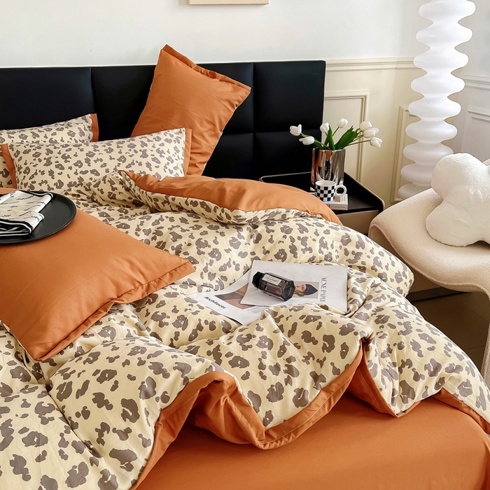 91家纺网 家纺一手货源 找家纺 梵克保罗 2024春夏新品水洗棉麻双层纱四件套 豹纹