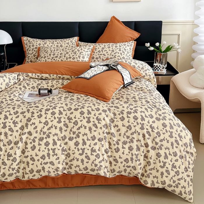 91家纺网 家纺一手货源 找家纺 梵克保罗 2024春夏新品水洗棉麻双层纱四件套 豹纹